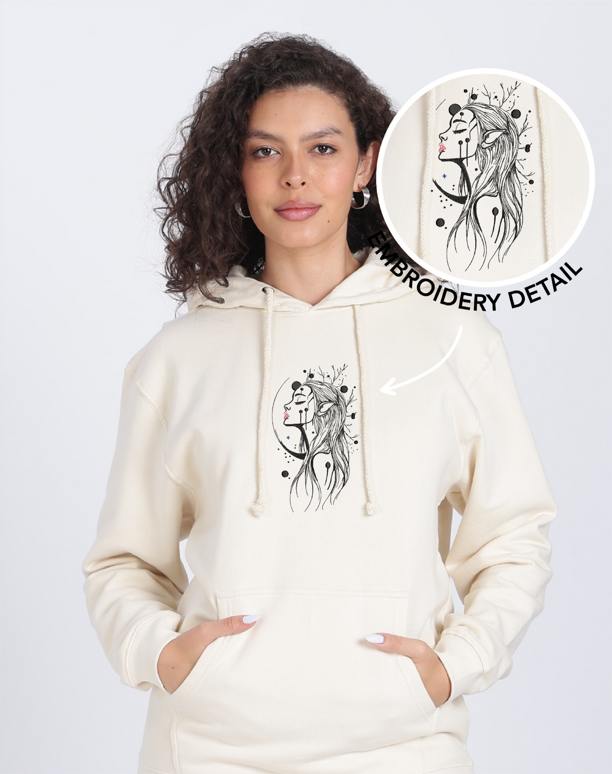 Unisex Premium Oversized Cotton Hoodie - Embroidery Alien girl