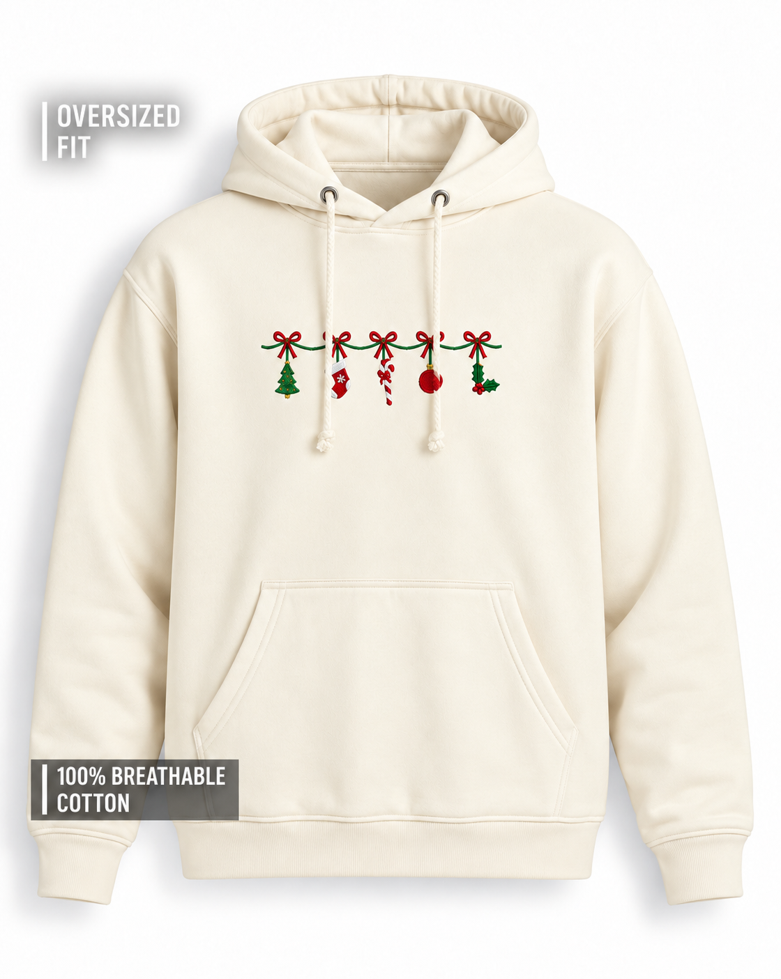 Unisex Premium Oversized Cotton Hoodie - Christmas Embroidery Jingles charms