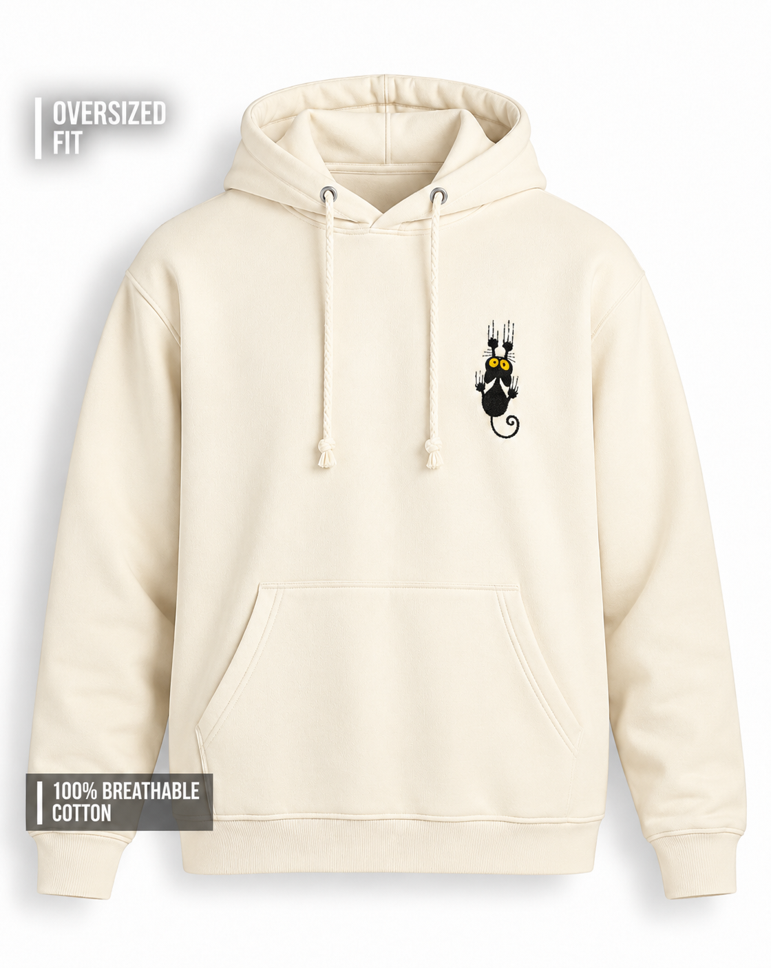 Unisex Premium Oversized Cotton Hoodie - Embroidery Black Cat