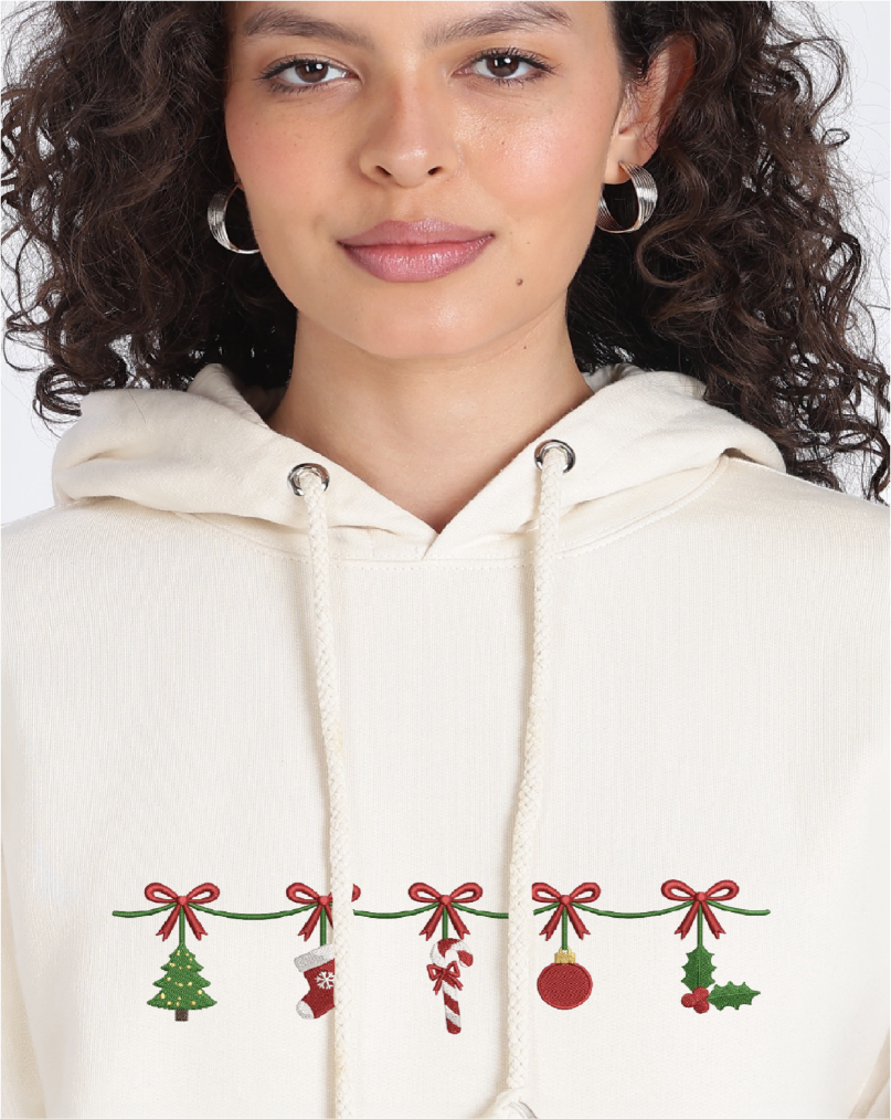 Unisex Premium Oversized Cotton Hoodie - Christmas Embroidery Jingles charms