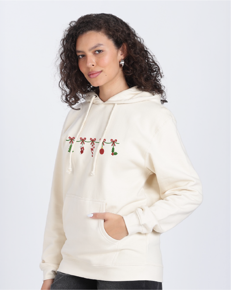 Unisex Premium Oversized Cotton Hoodie - Christmas Embroidery Jingles charms
