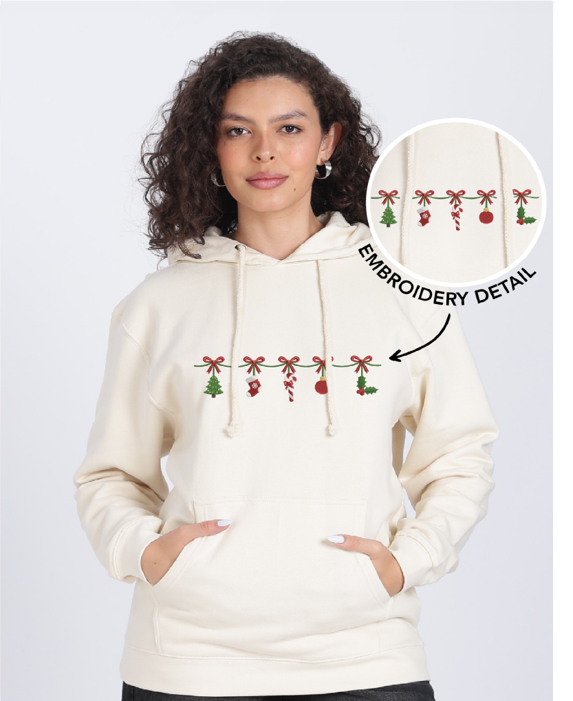 Unisex Premium Oversized Cotton Hoodie - Christmas Embroidery Jingles charms