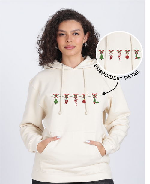 Unisex Premium Oversized Cotton Hoodie - Christmas Embroidery Jingles charms