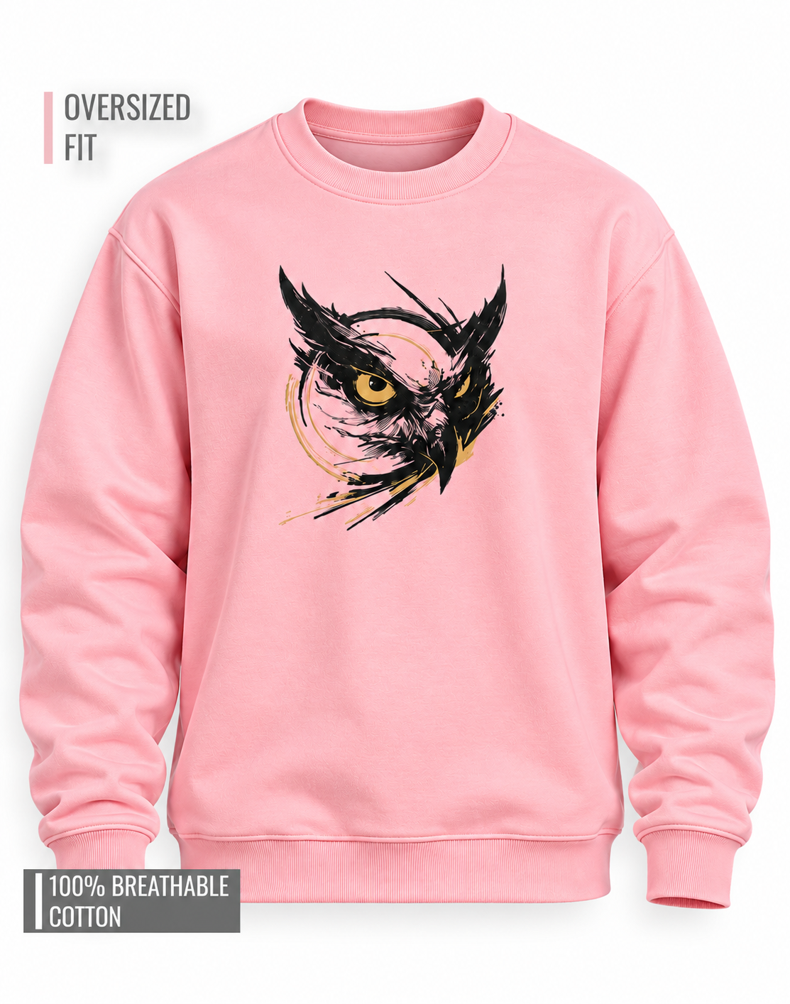 Unisex Premium Oversized Cotton Sweatshirt - Embroidery Owl