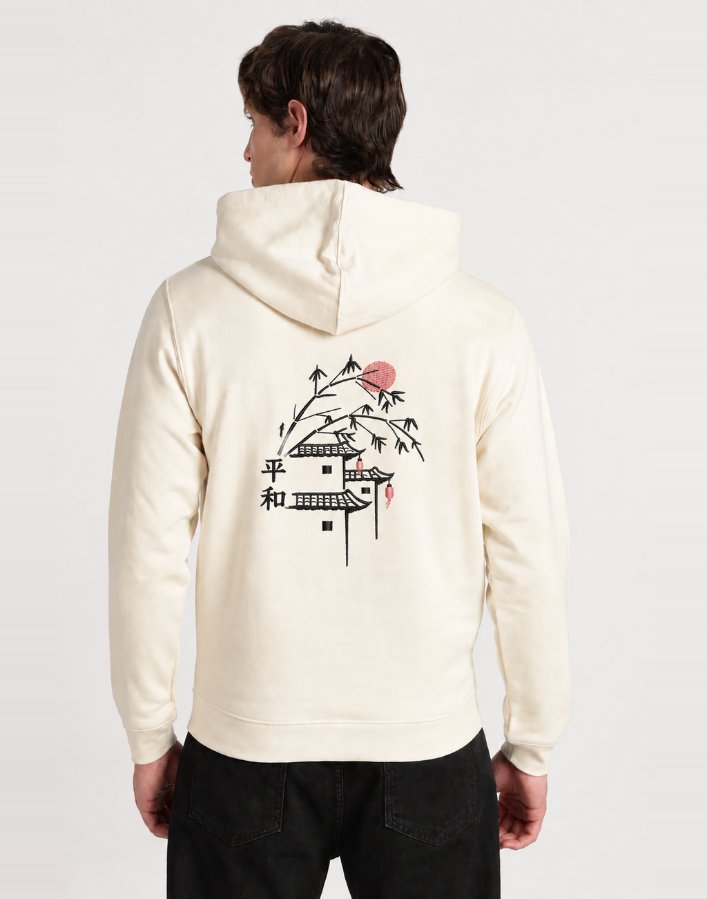 Unisex Premium Oversized Cotton Hoodie - Embroidery peaceful village