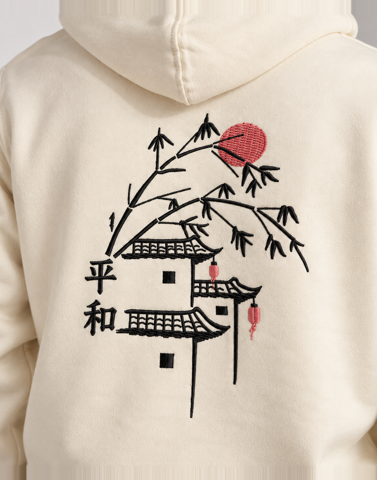 Unisex Premium Oversized Cotton Hoodie - Embroidery peaceful village