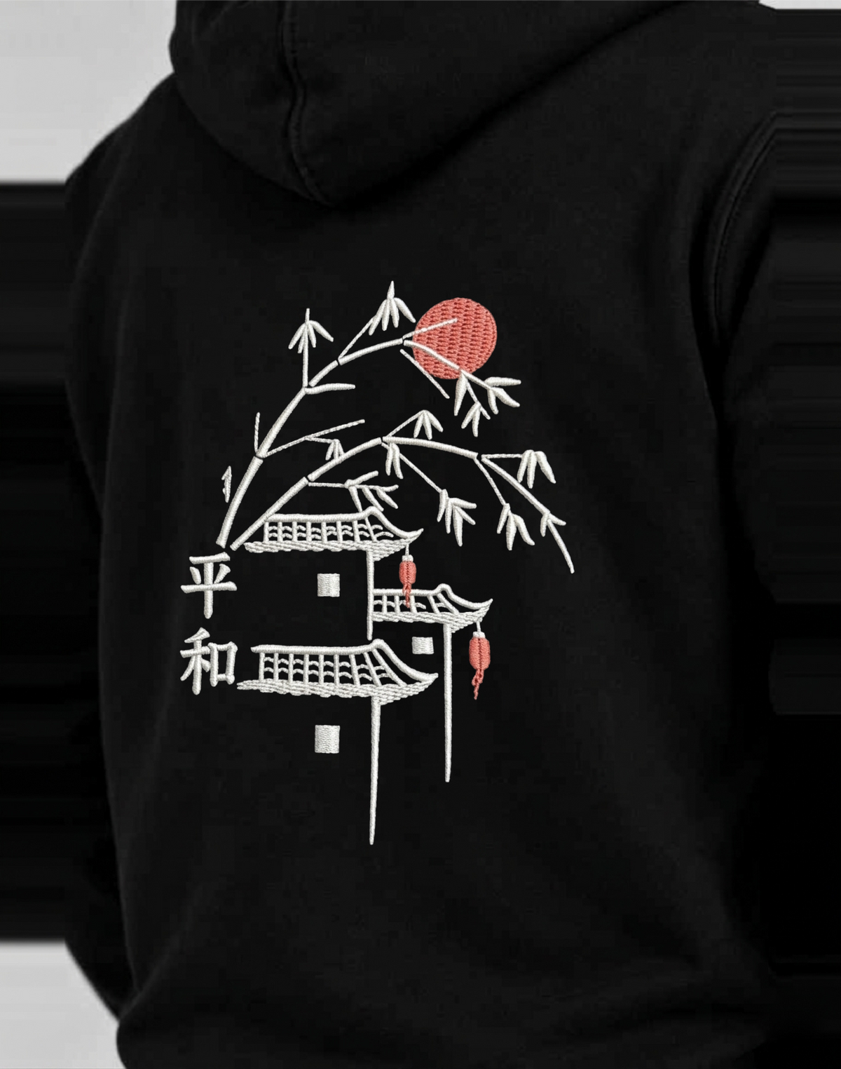 Unisex Premium Oversized Cotton Hoodie - Embroidery peaceful village