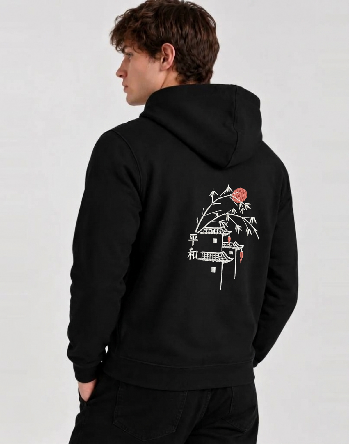 Unisex Premium Oversized Cotton Hoodie - Embroidery peaceful village