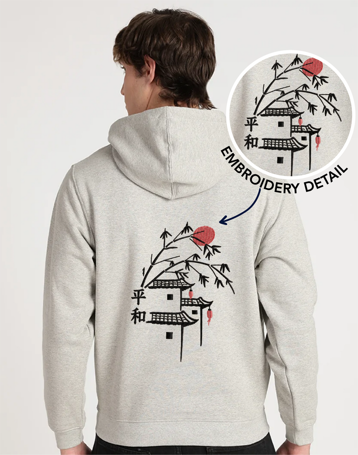 Unisex Premium Oversized Cotton Hoodie - Embroidery peaceful village