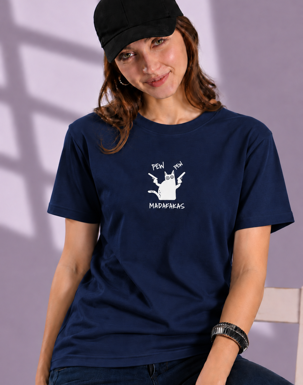Unisex Premium Oversized Cotton T-shirt - Meme Embroidery pew pew