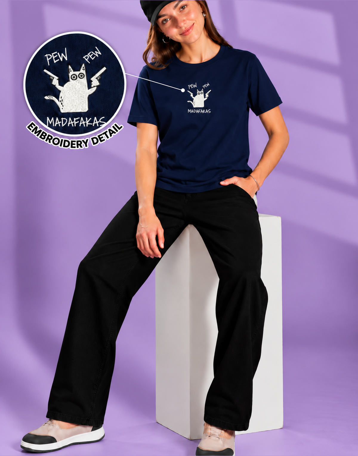 Unisex Premium Oversized Cotton T-shirt - Meme Embroidery pew pew