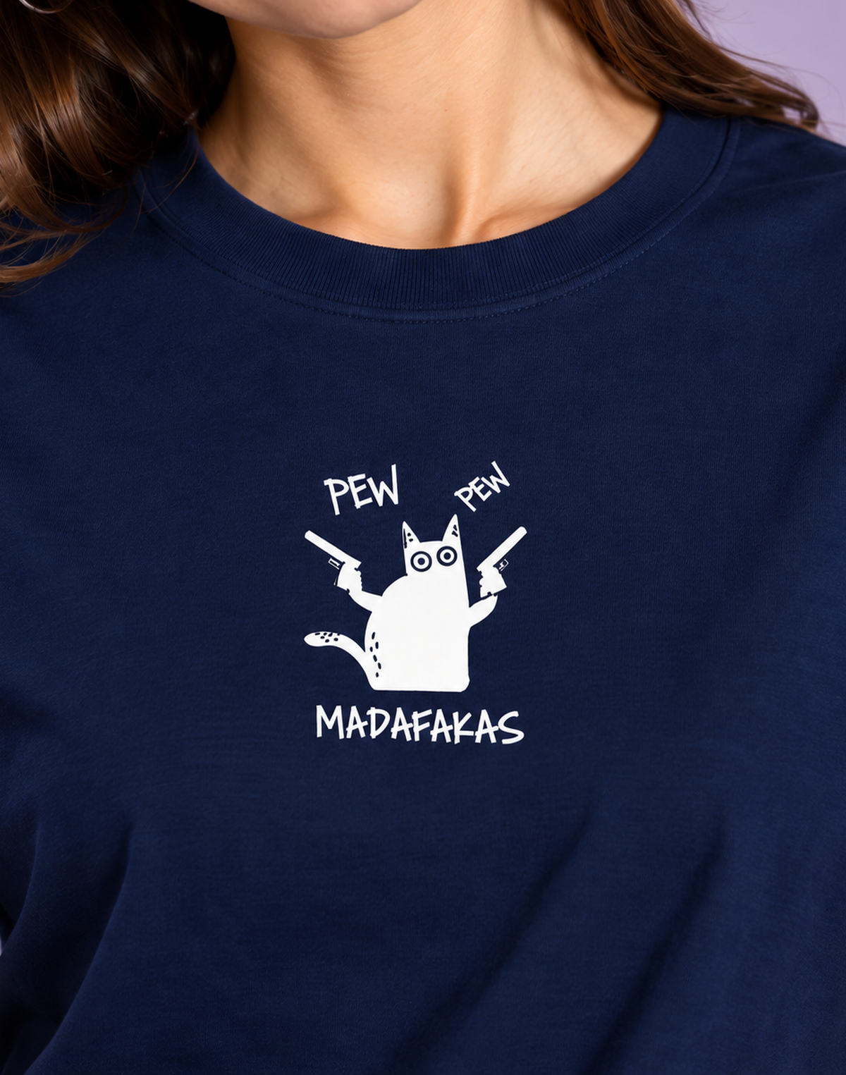 Unisex Premium Oversized Cotton T-shirt - Meme Embroidery pew pew