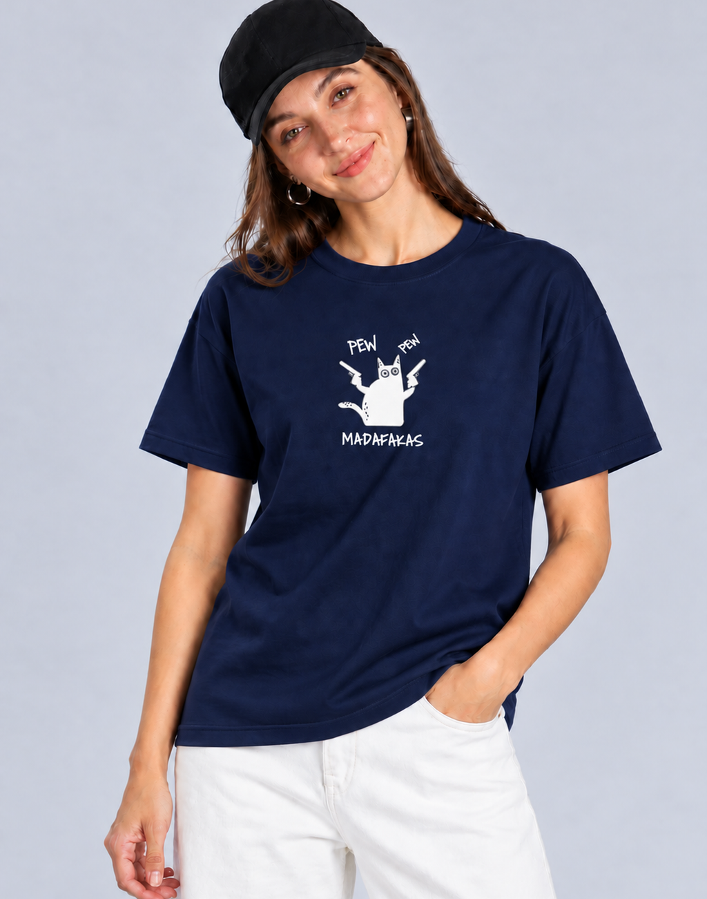 Unisex Premium Oversized Cotton T-shirt - Meme Embroidery pew pew