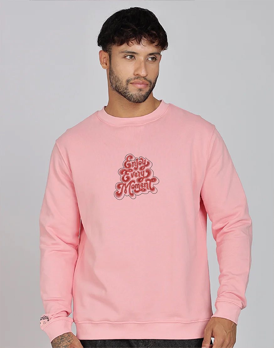 Unisex Premium Oversized Cotton Sweatshirt - Embroidery Enjoy Moment