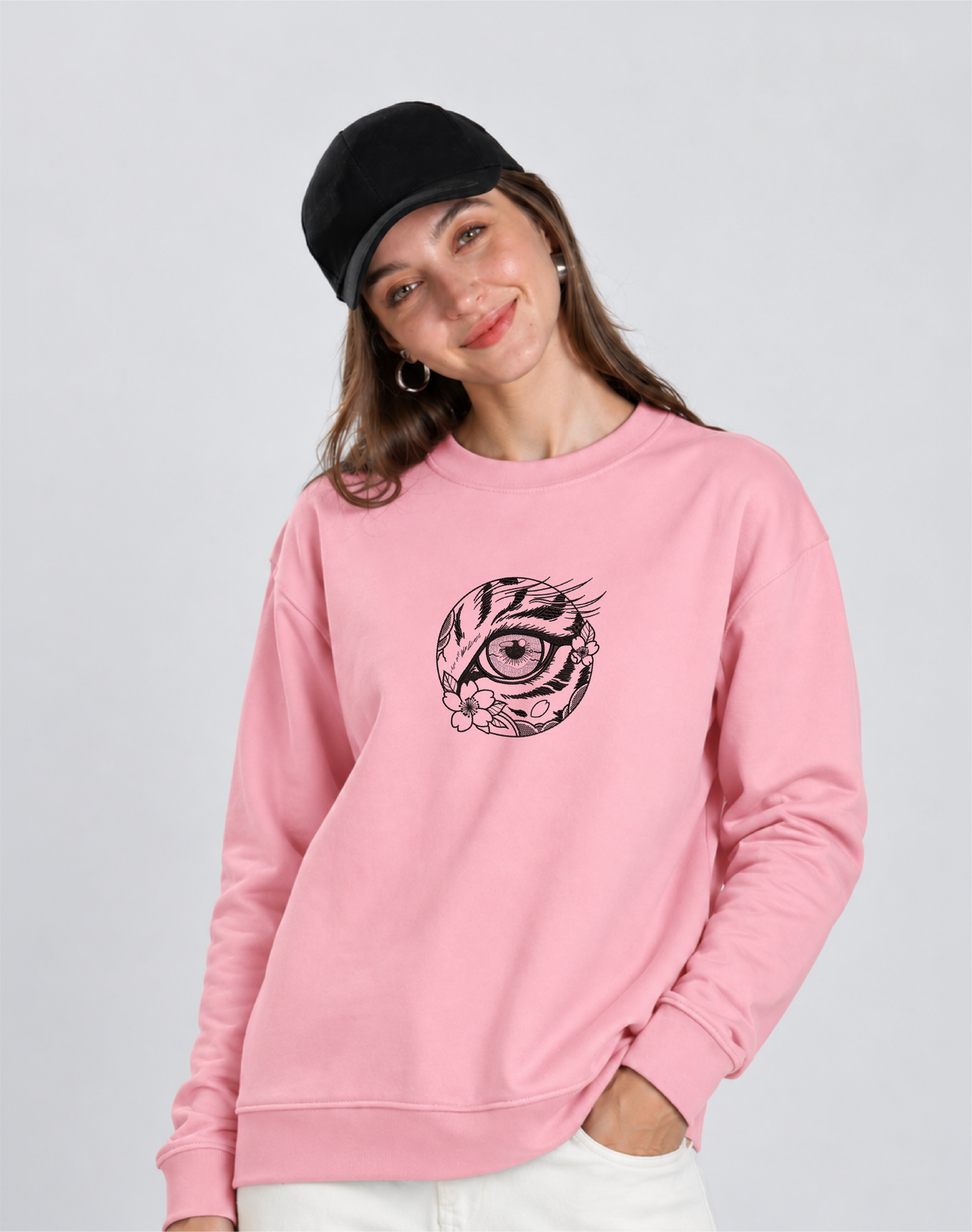 Unisex Premium Oversized Cotton Sweatshirt - Japanese art cat Embroidery