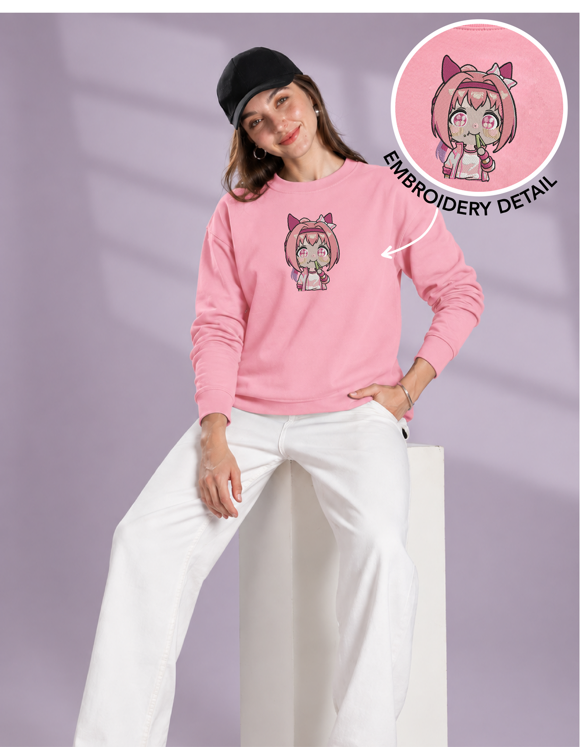 Unisex Premium Oversized Cotton Sweatshirt - Sakura Naruto embroidery