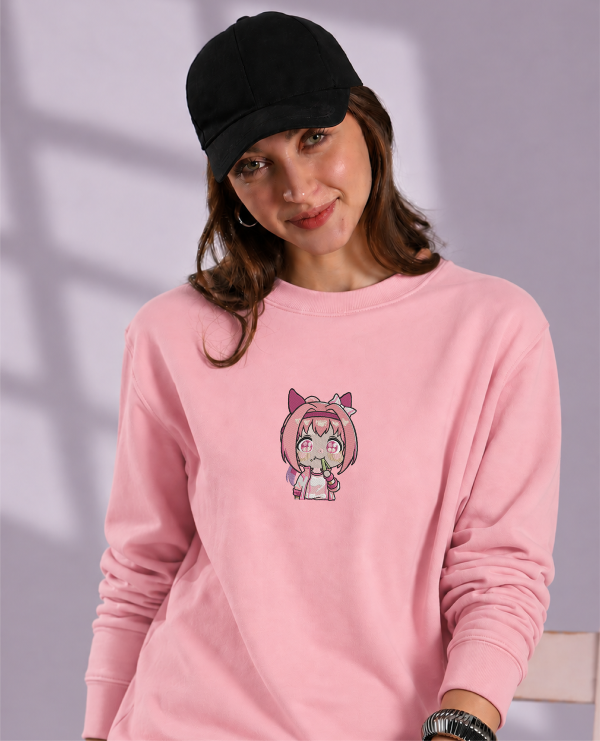Unisex Premium Oversized Cotton Sweatshirt - Sakura Naruto embroidery