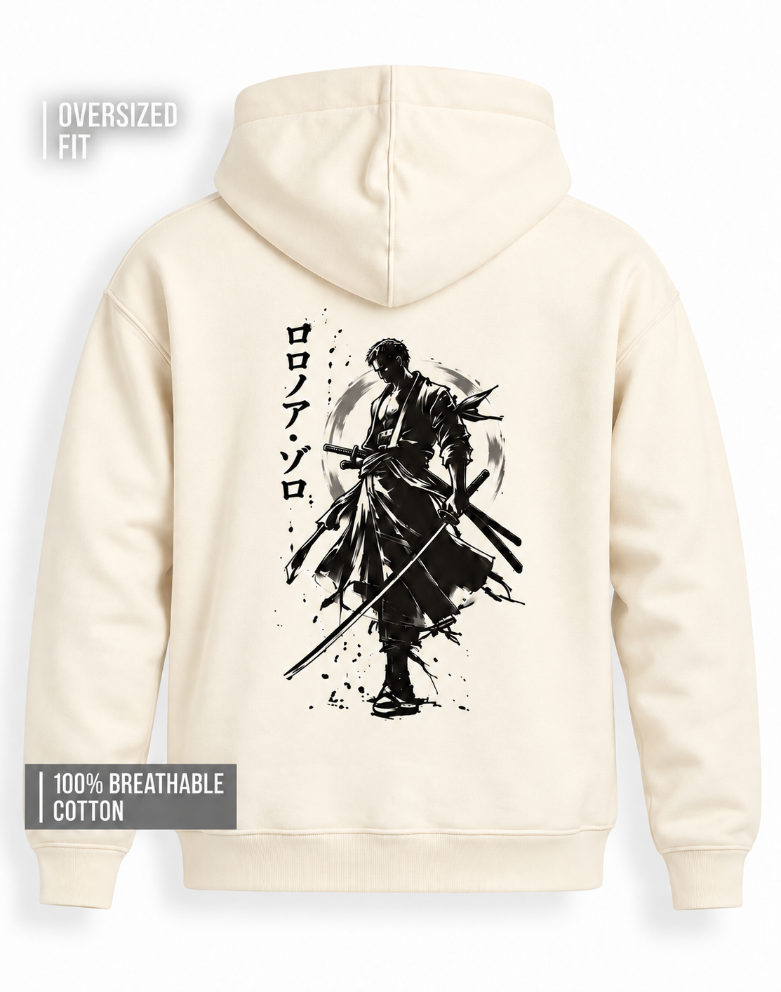 Unisex Premium Oversized Cotton Hoodie-Roronoa Zoro embroidery Anime