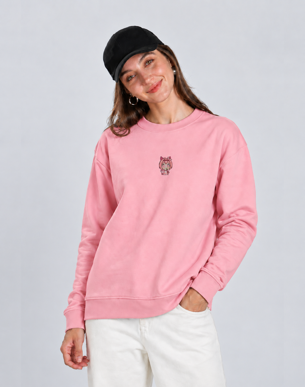 Unisex Premium Oversized Cotton Sweatshirt - Sakura Naruto embroidery
