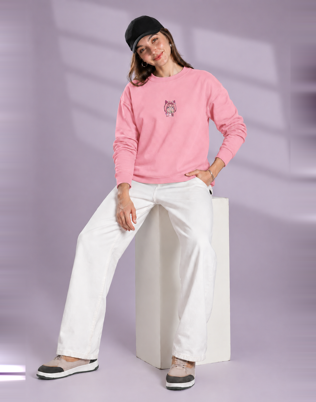Unisex Premium Oversized Cotton Sweatshirt - Sakura Naruto embroidery