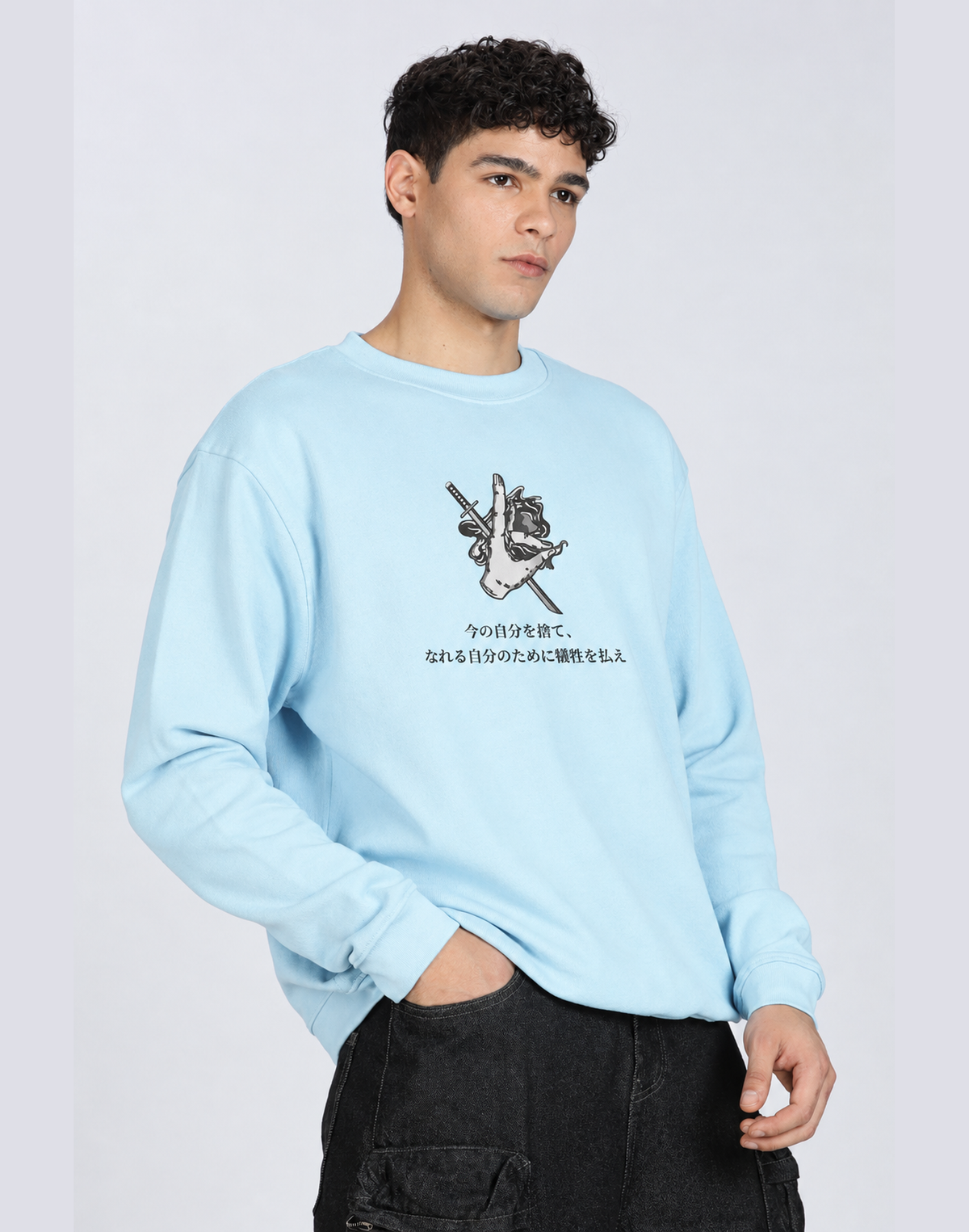 Unisex Premium Oversized Cotton Sweatshirt - Shinobi Japanese motivational embroidery