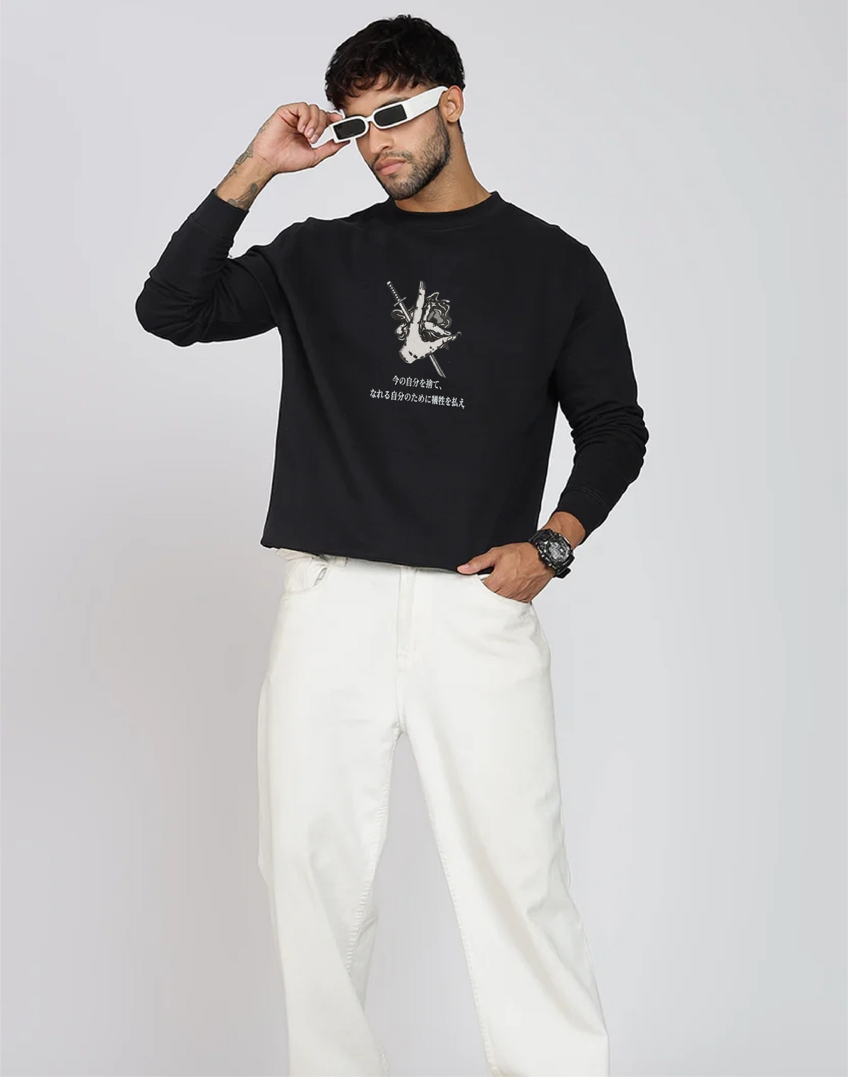 Unisex Premium Oversized Cotton Sweatshirt - Shinobi Japanese motivational embroidery