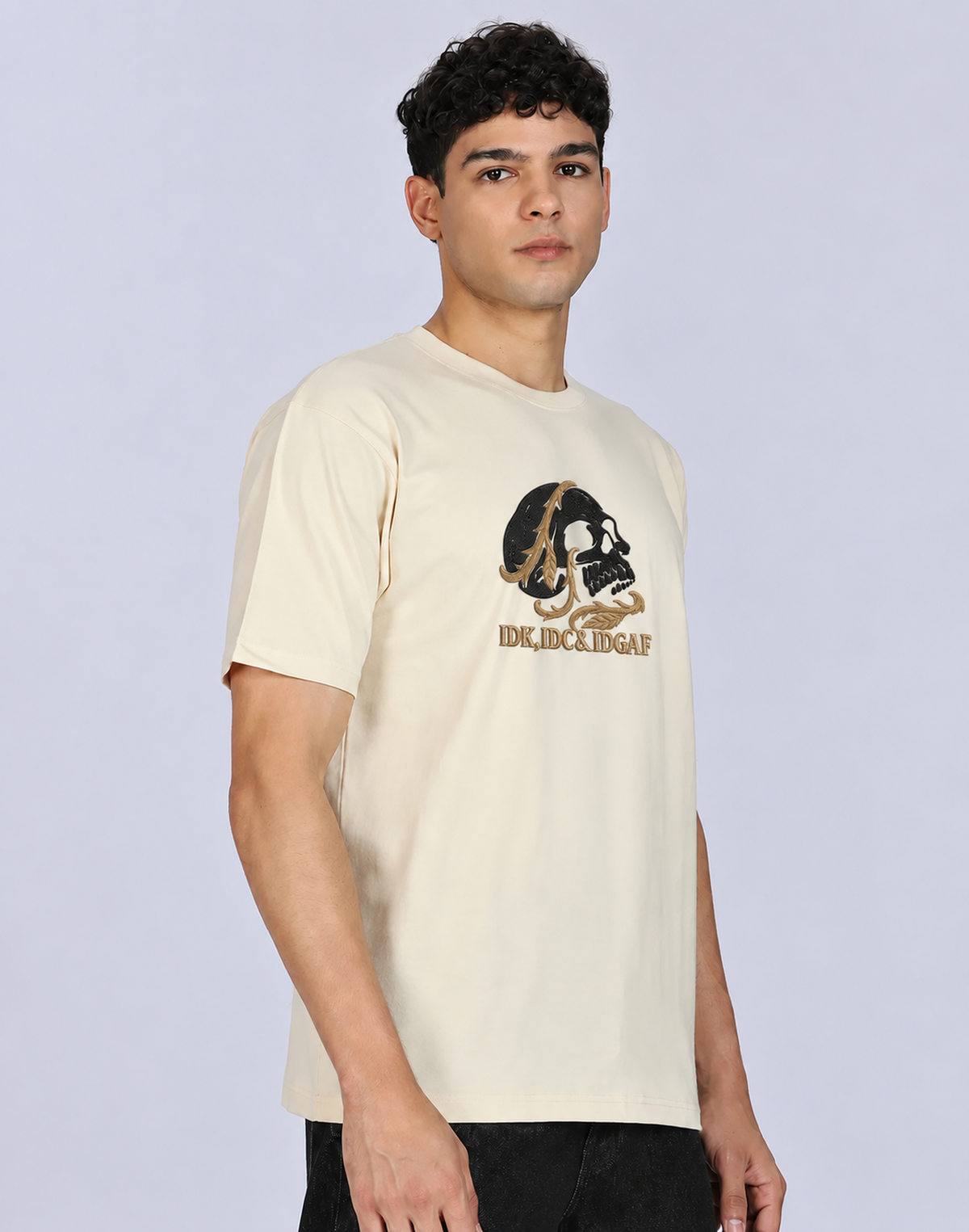 Unisex Premium Oversized Cotton T-shirt - Halloween skull Embroidery