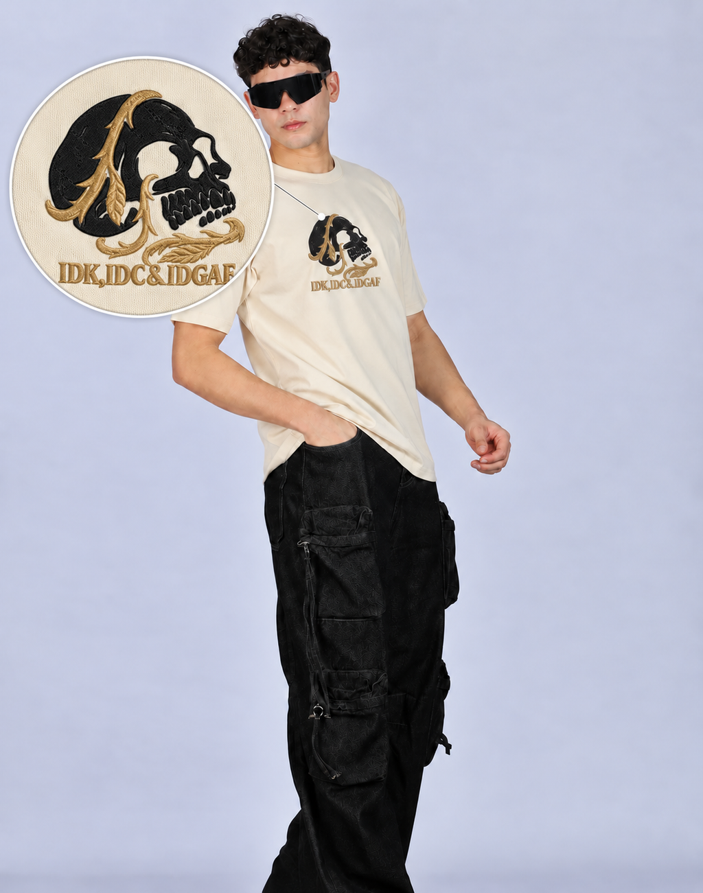 Unisex Premium Oversized Cotton T-shirt - Halloween skull Embroidery