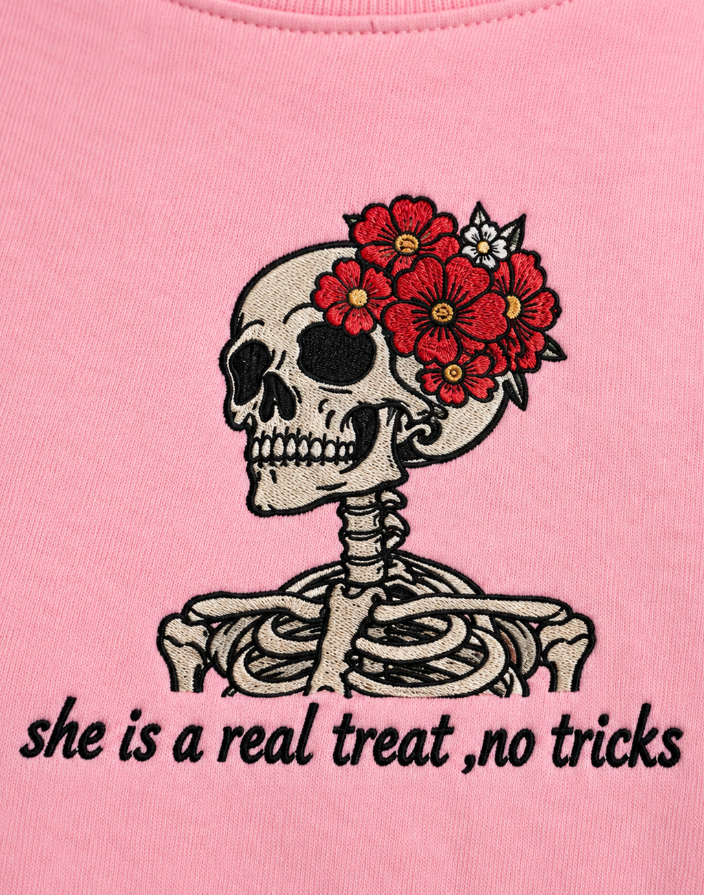 Unisex Premium Oversized Cotton Sweatshirt - Skull treat or trick halloween Embroidery