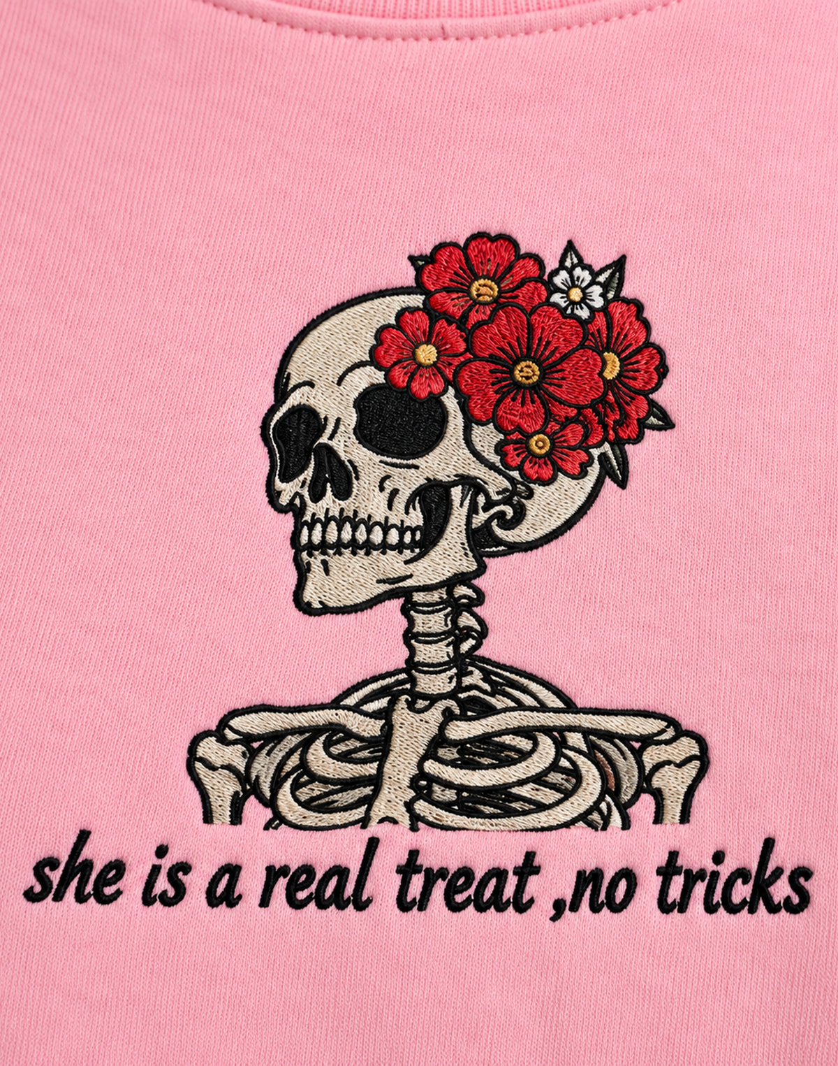 Unisex Premium Oversized Cotton Sweatshirt - Skull treat or trick halloween Embroidery