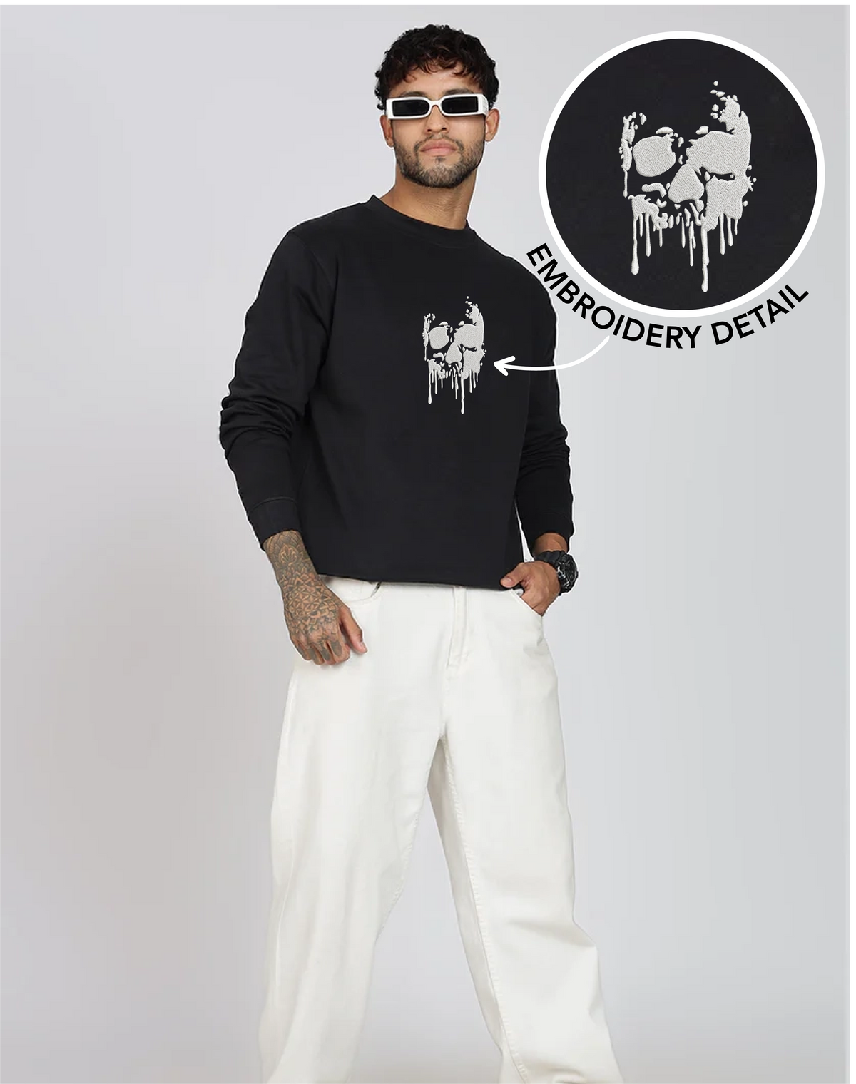 Unisex Premium Oversized Cotton Sweatshirt - Skull Halloween embroidery
