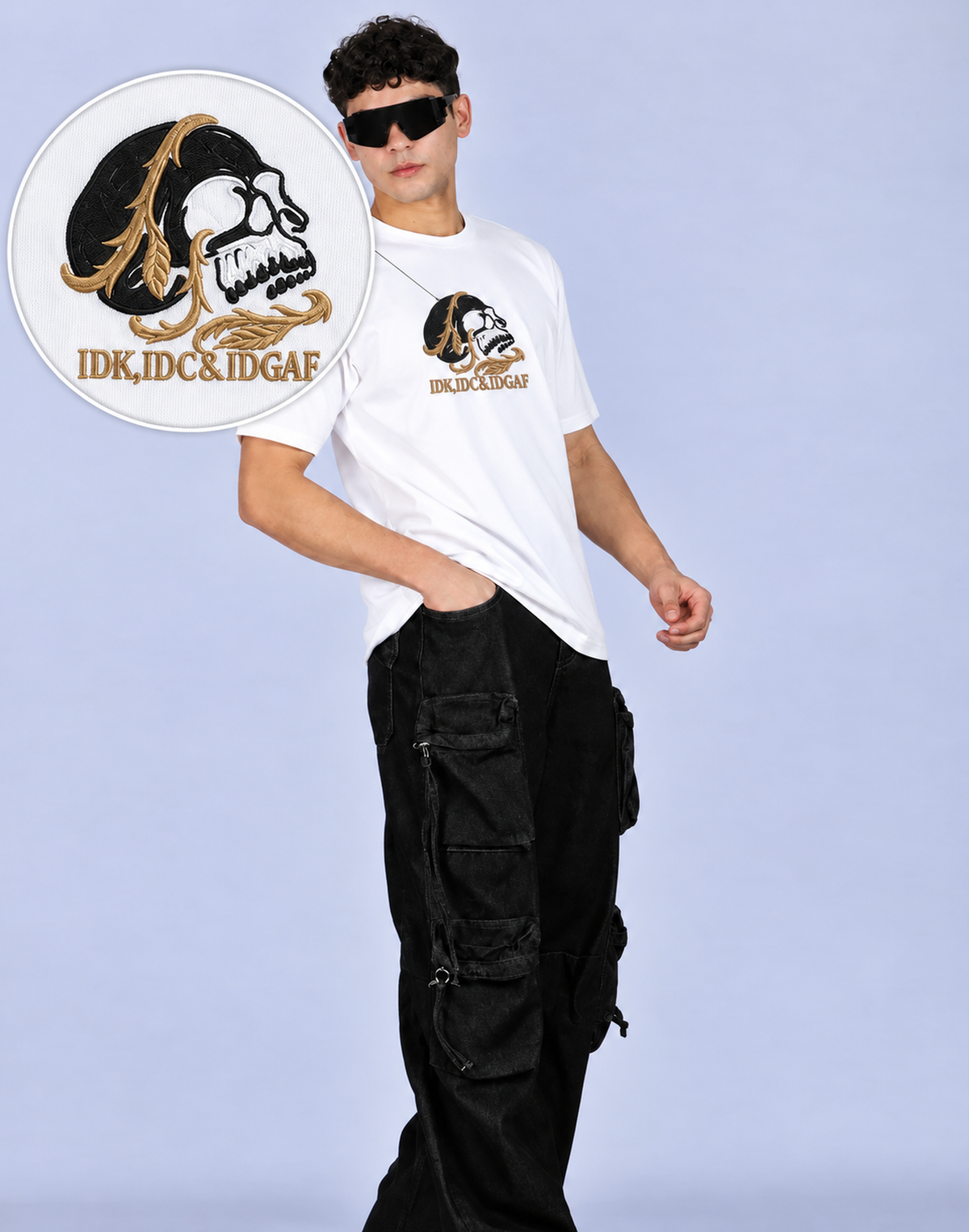 Unisex Premium Oversized Cotton T-shirt - Halloween skull Embroidery