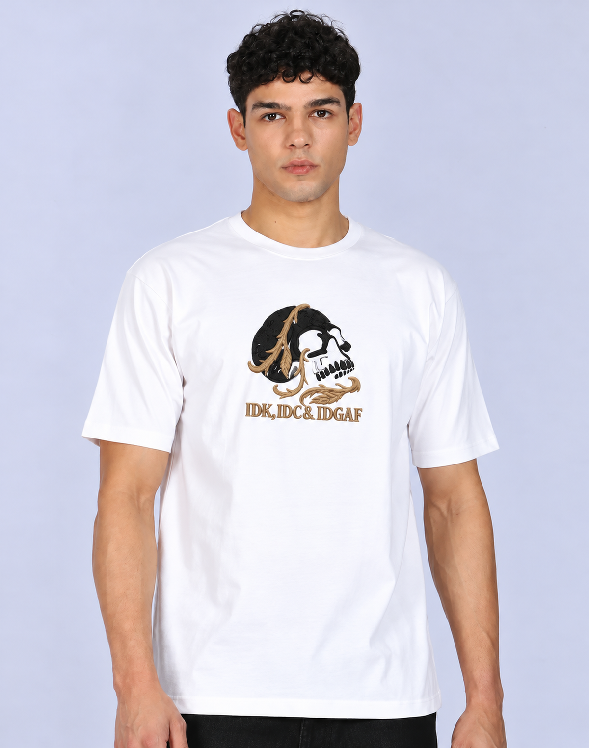 Unisex Premium Oversized Cotton T-shirt - Halloween skull Embroidery