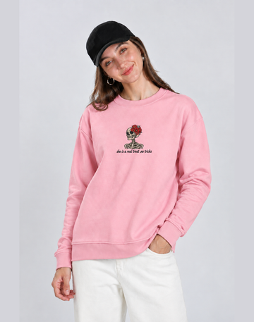 Unisex Premium Oversized Cotton Sweatshirt - Skull treat or trick halloween Embroidery