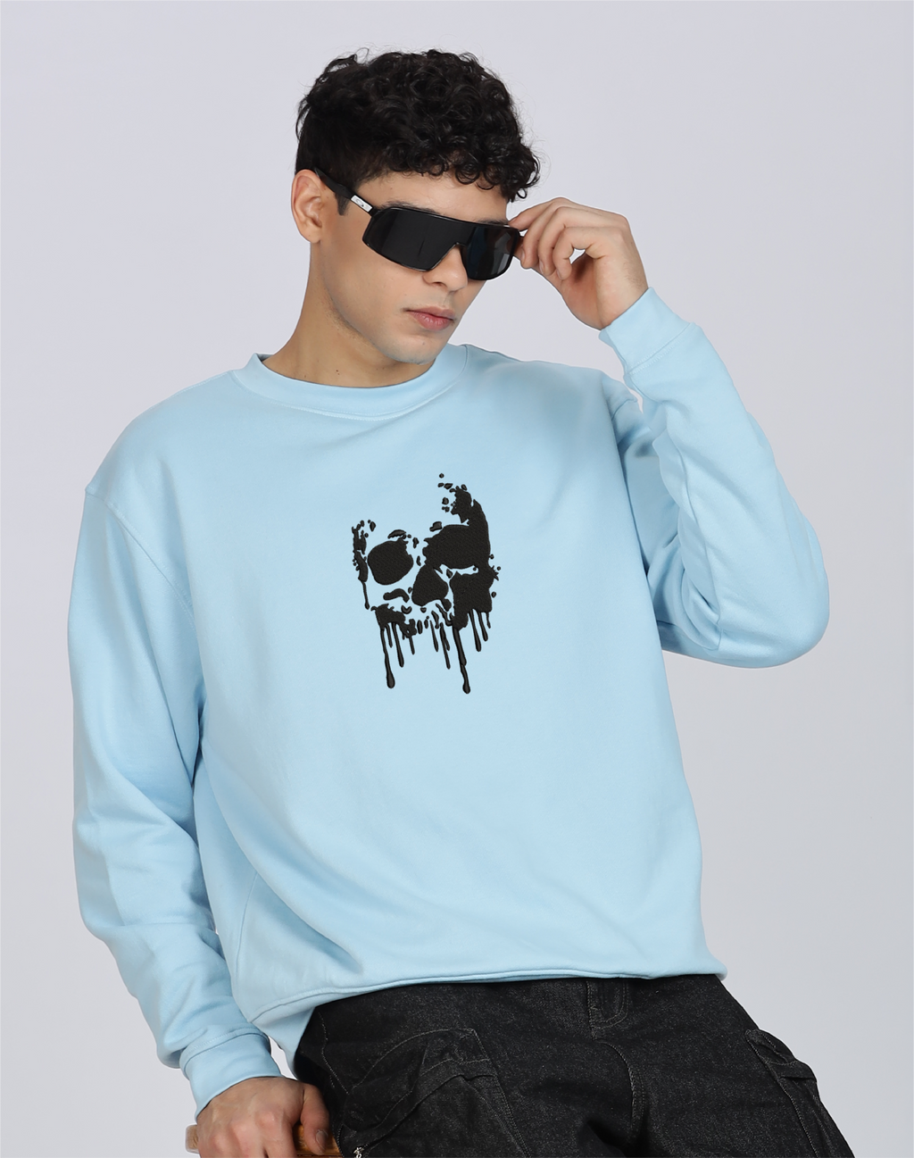 Unisex Premium Oversized Cotton Sweatshirt - Skull Halloween embroidery