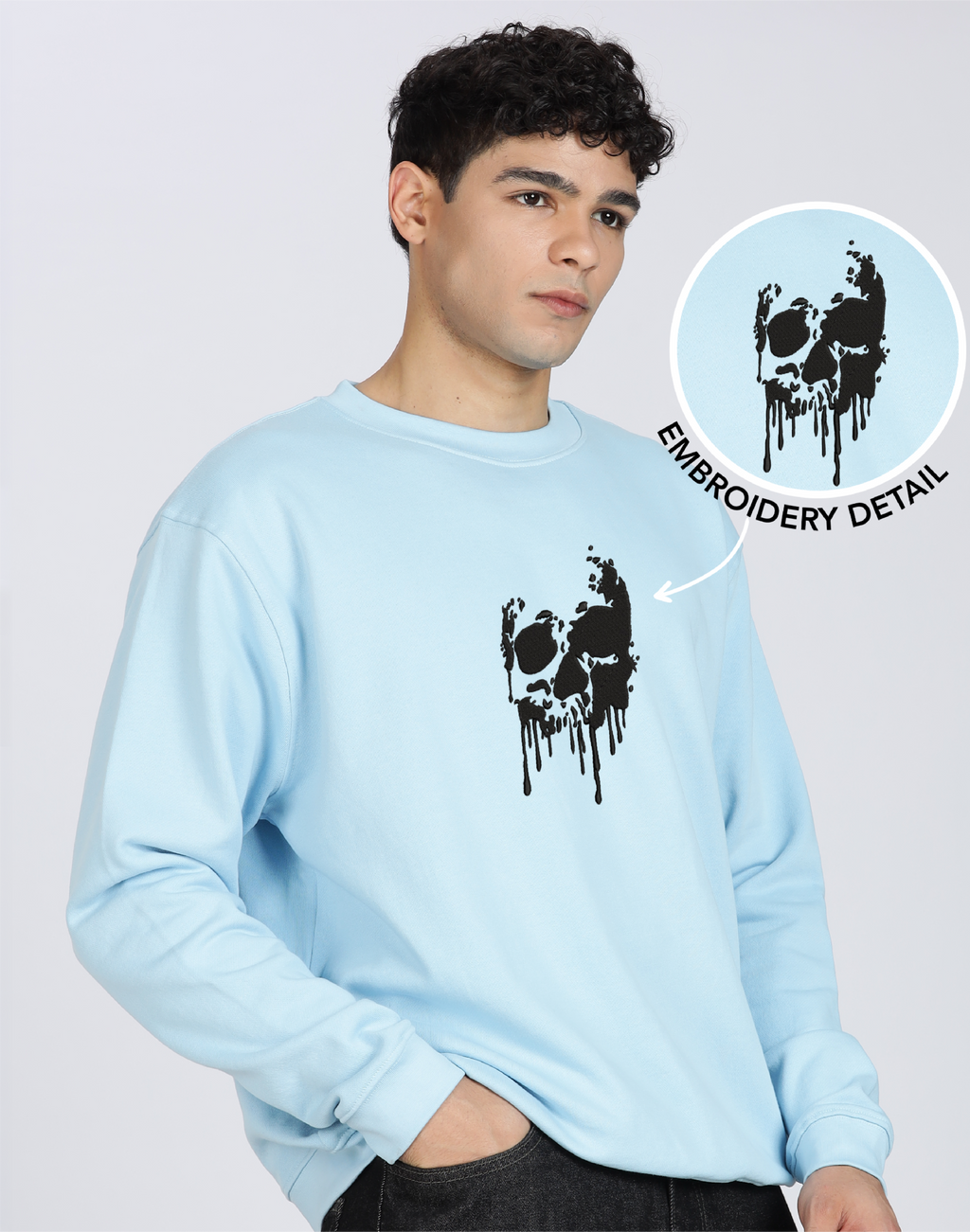 Unisex Premium Oversized Cotton Sweatshirt - Skull Halloween embroidery