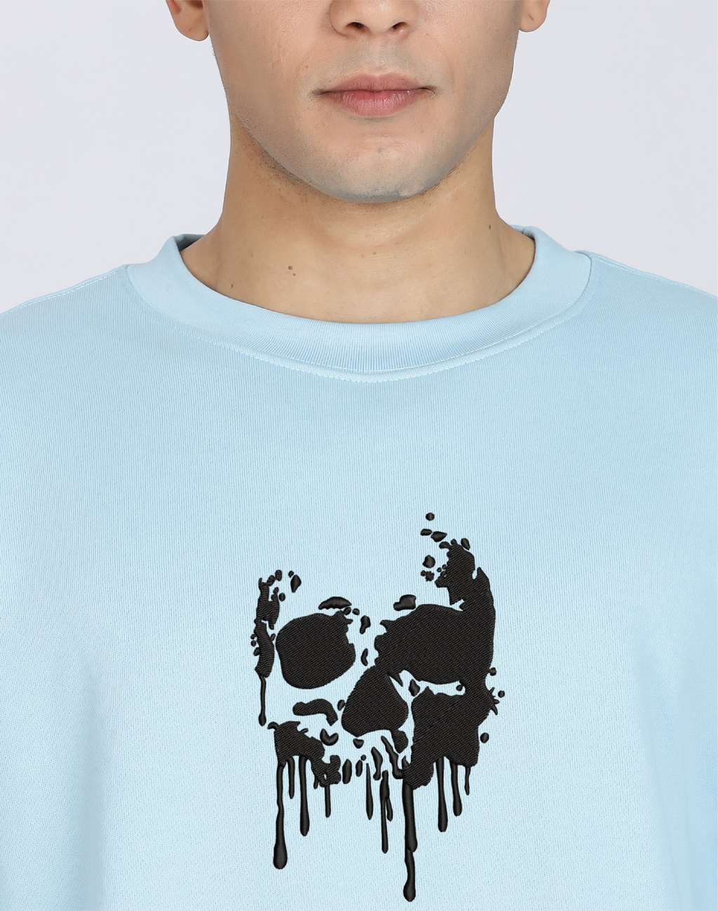 Unisex Premium Oversized Cotton Sweatshirt - Skull Halloween embroidery