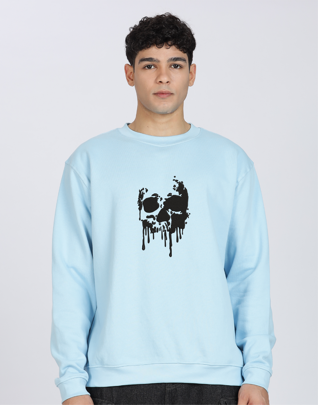 Unisex Premium Oversized Cotton Sweatshirt - Skull Halloween embroidery