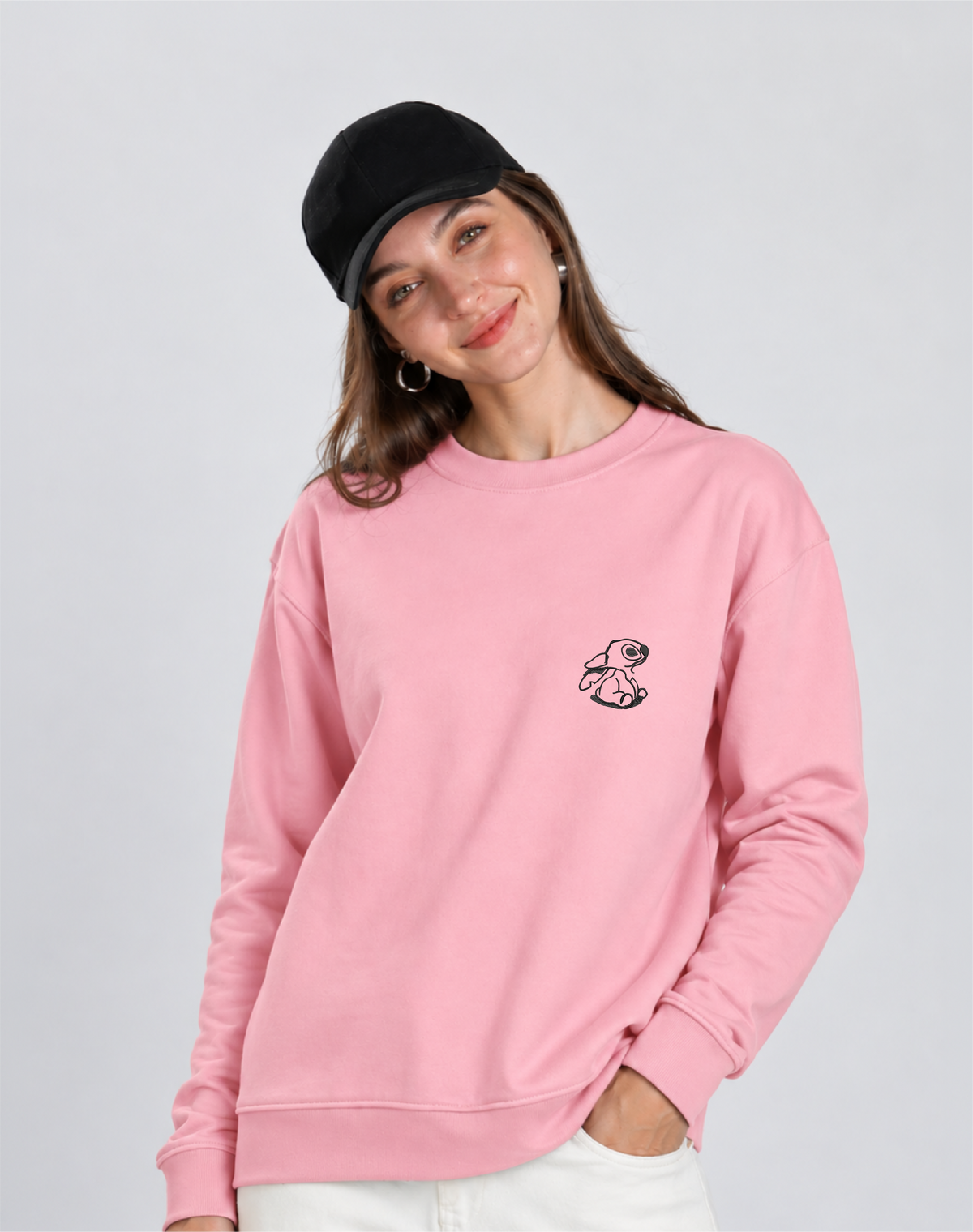 Unisex Premium Oversized Cotton Sweatshirt - Lilo and Stitch Embroidery