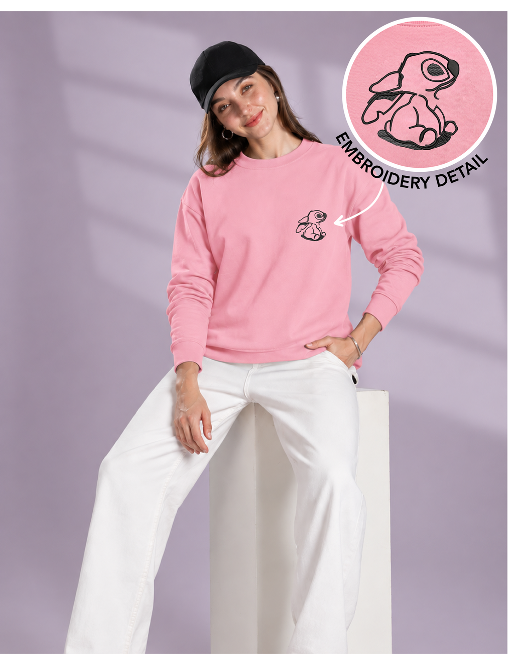 Unisex Premium Oversized Cotton Sweatshirt - Lilo and Stitch Embroidery