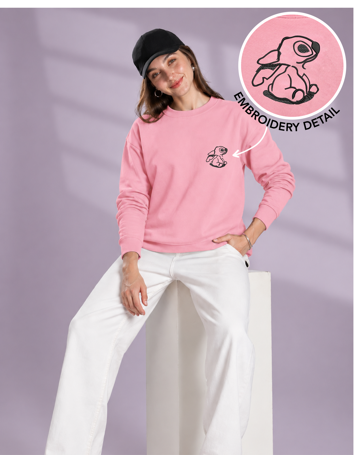 Unisex Premium Oversized Cotton Sweatshirt - Lilo and Stitch Embroidery