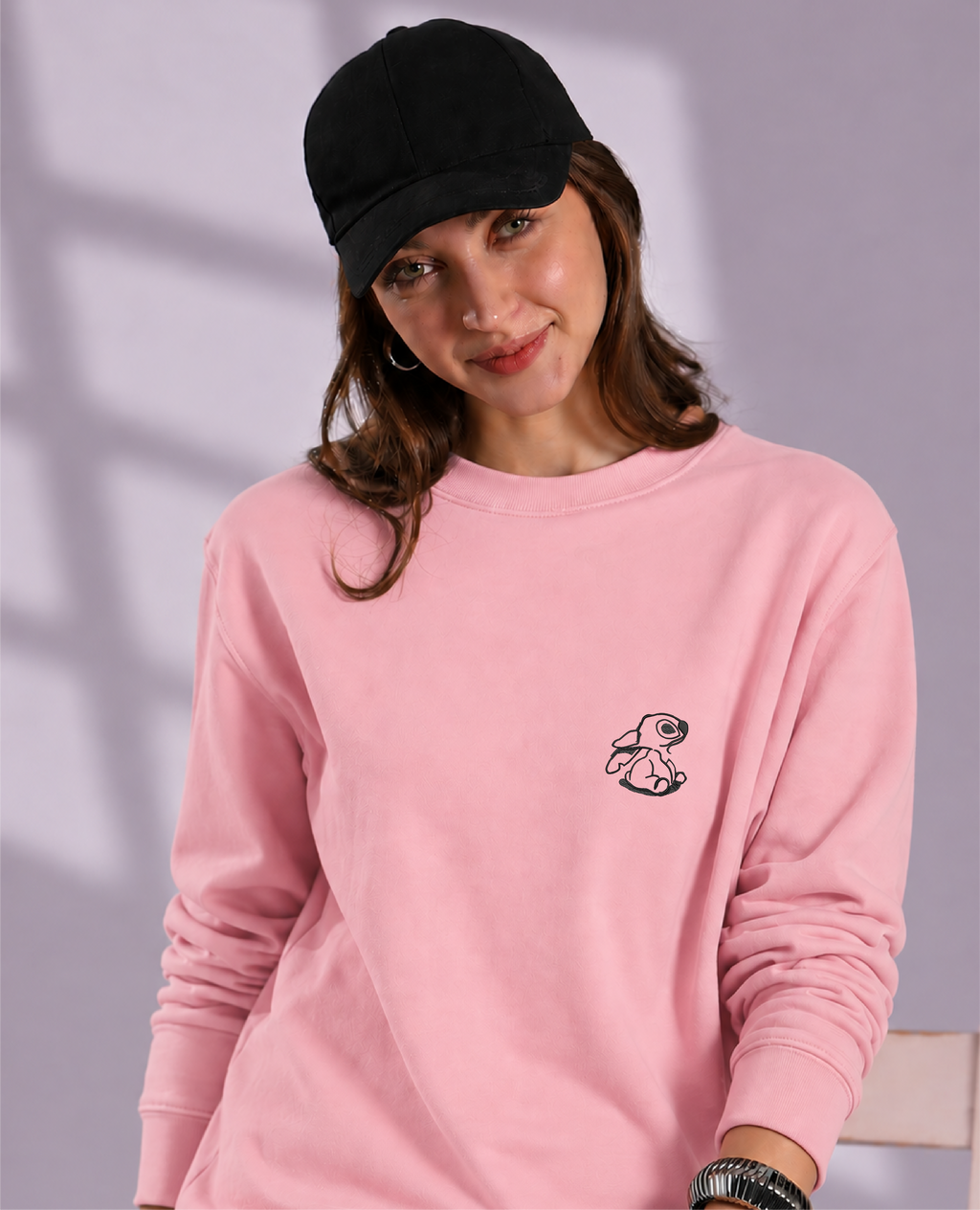 Unisex Premium Oversized Cotton Sweatshirt - Lilo and Stitch Embroidery