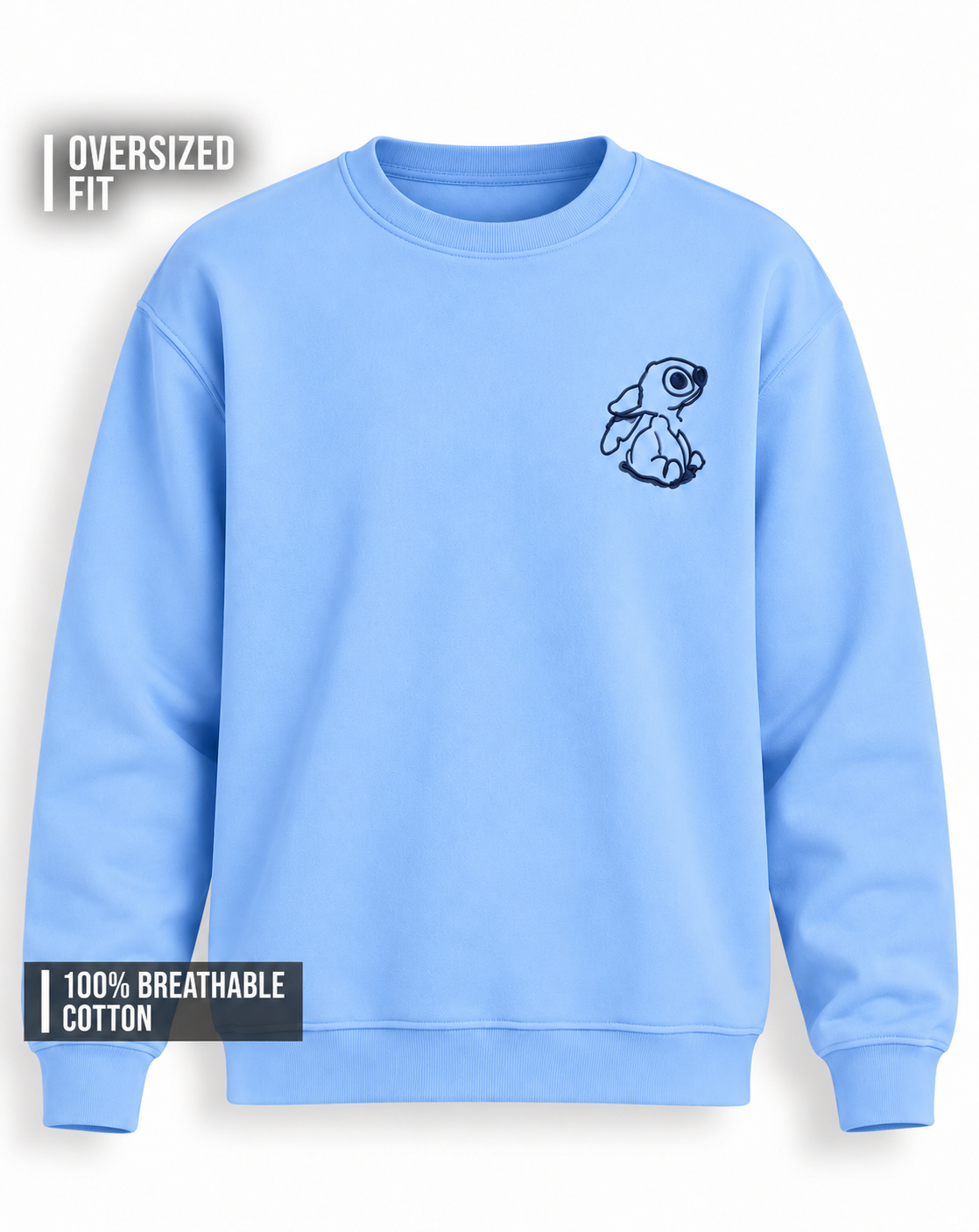 Unisex Premium Oversized Cotton Sweatshirt - Lilo and Stitch Embroidery