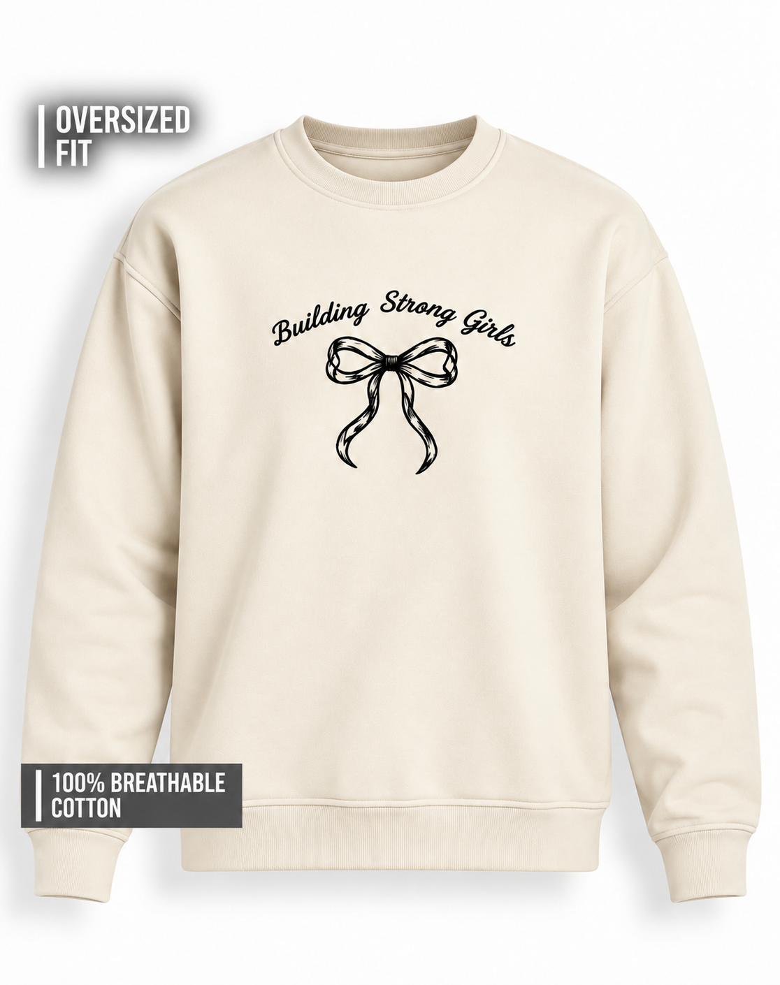 Unisex Premium Oversized Cotton Sweatshirt- Embroidery strong girls wear bow