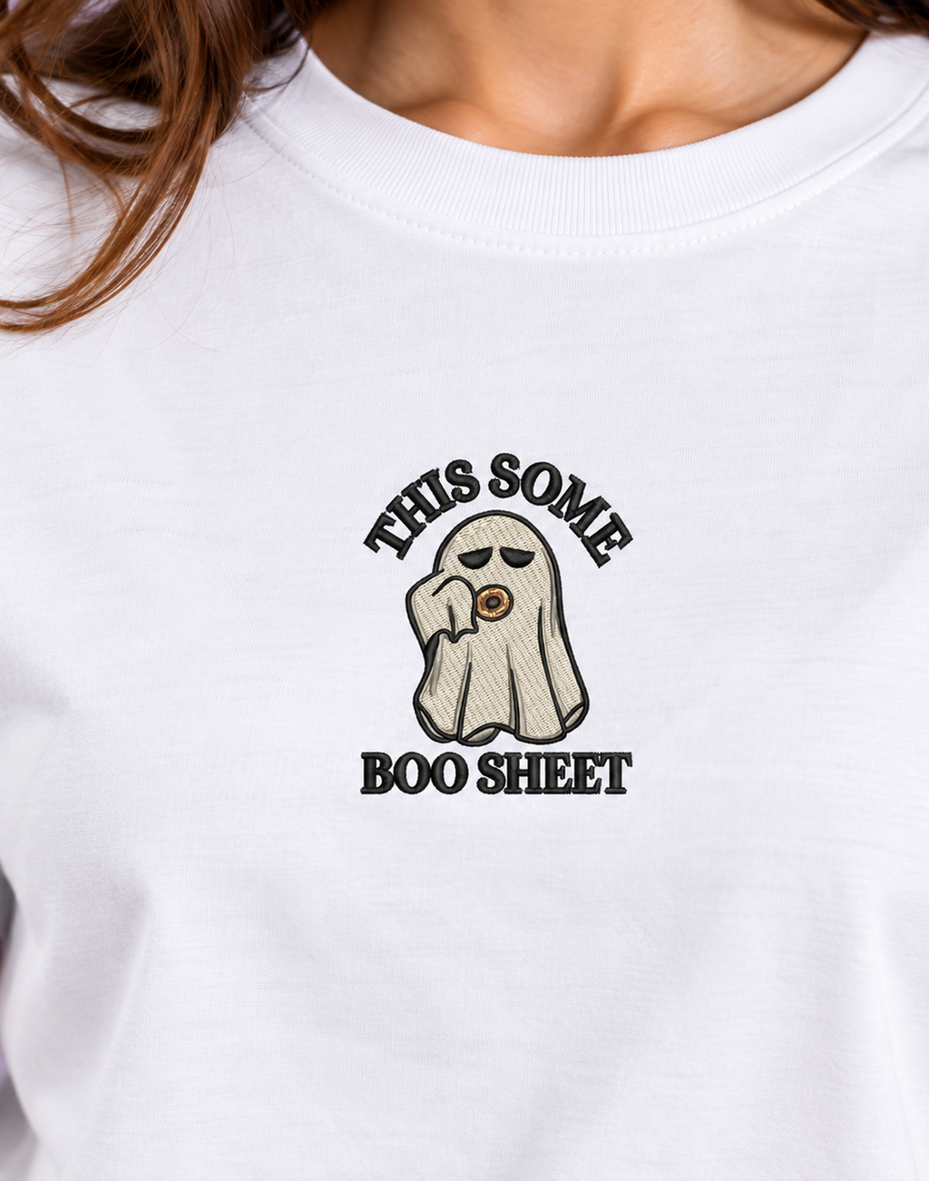 Unisex Premium Oversized Cotton T-shirt - Halloween Embroidery This some boo shit