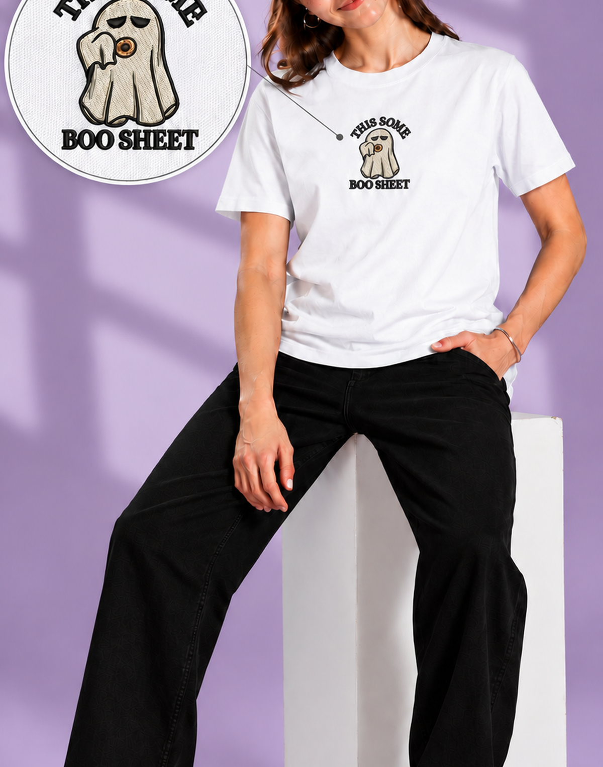 Unisex Premium Oversized Cotton T-shirt - Halloween Embroidery This some boo shit