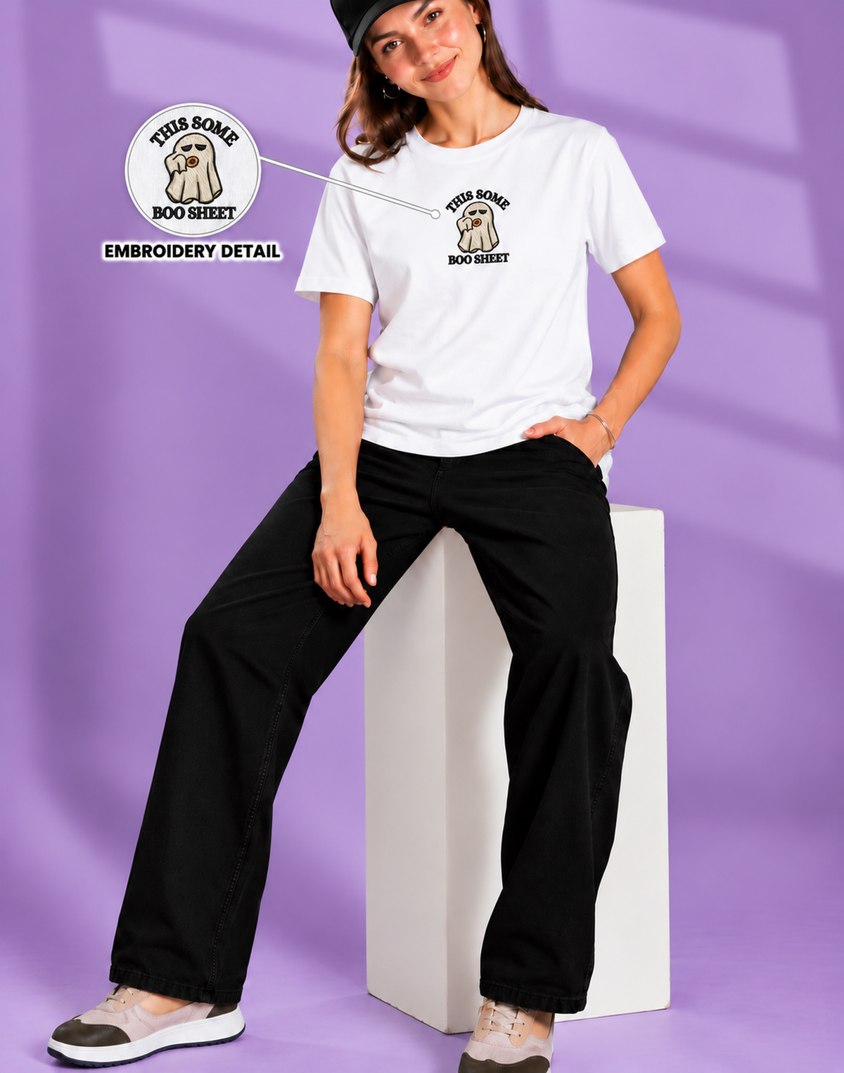 Unisex Premium Oversized Cotton T-shirt - Halloween Embroidery This some boo shit