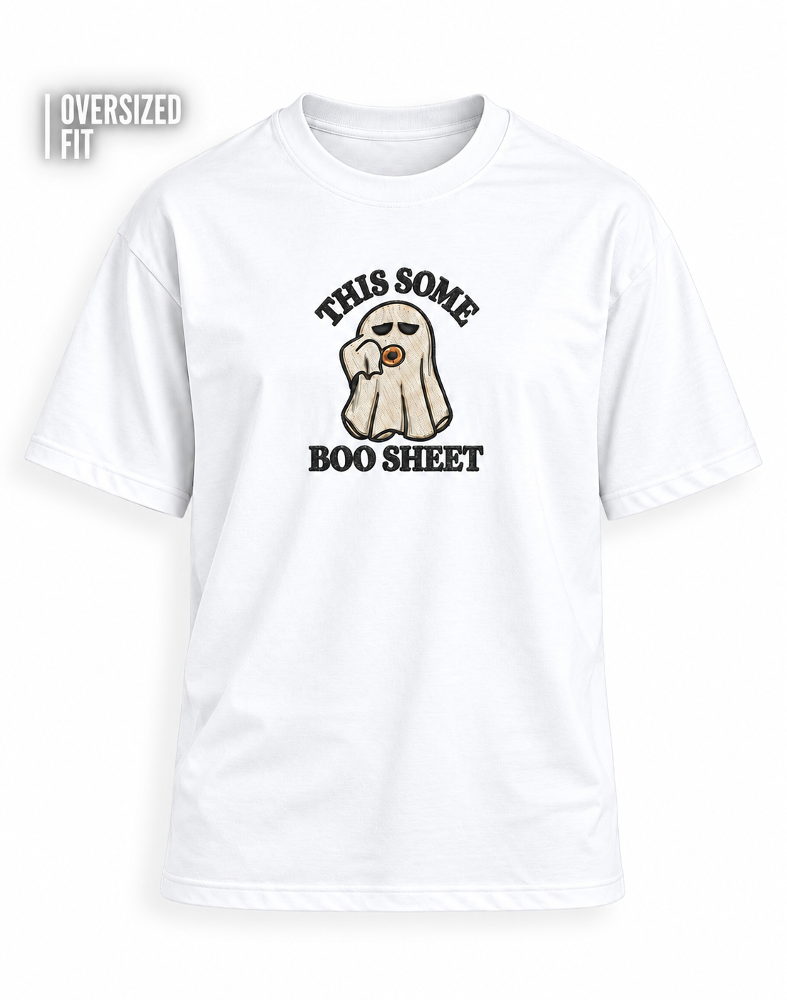 Unisex Premium Oversized Cotton T-shirt - Halloween Embroidery This some boo shit
