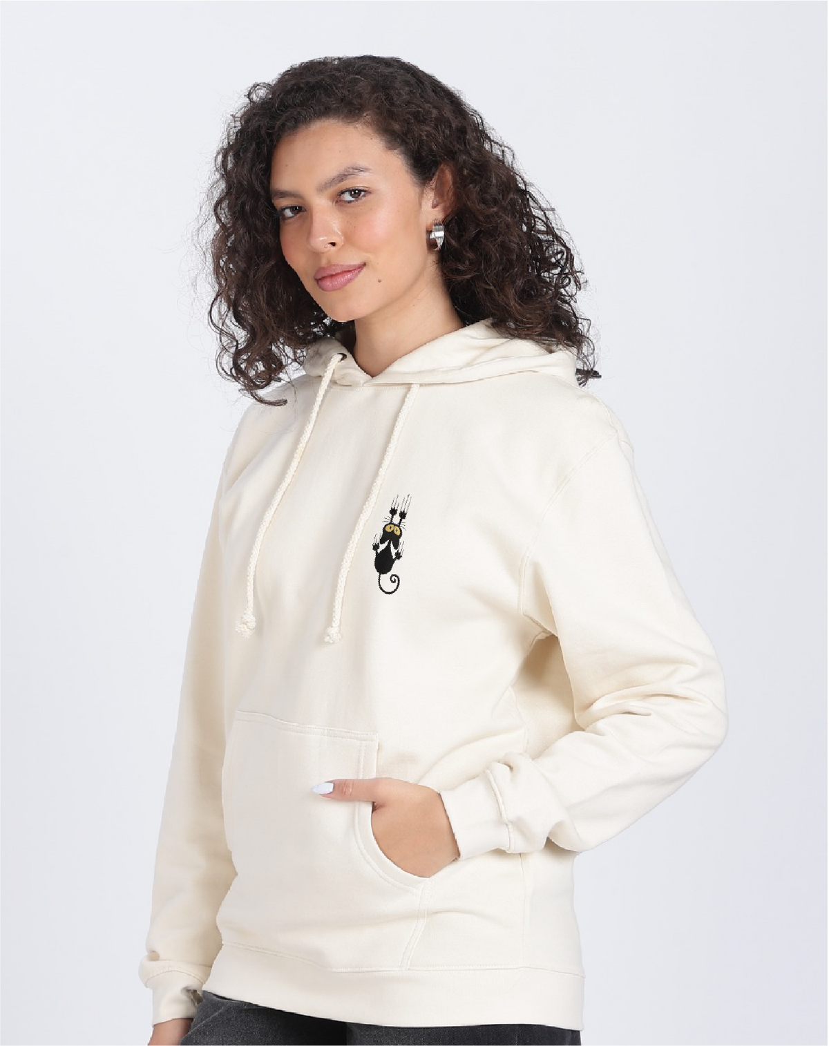 Unisex Premium Oversized Cotton Hoodie - Embroidery Black Cat