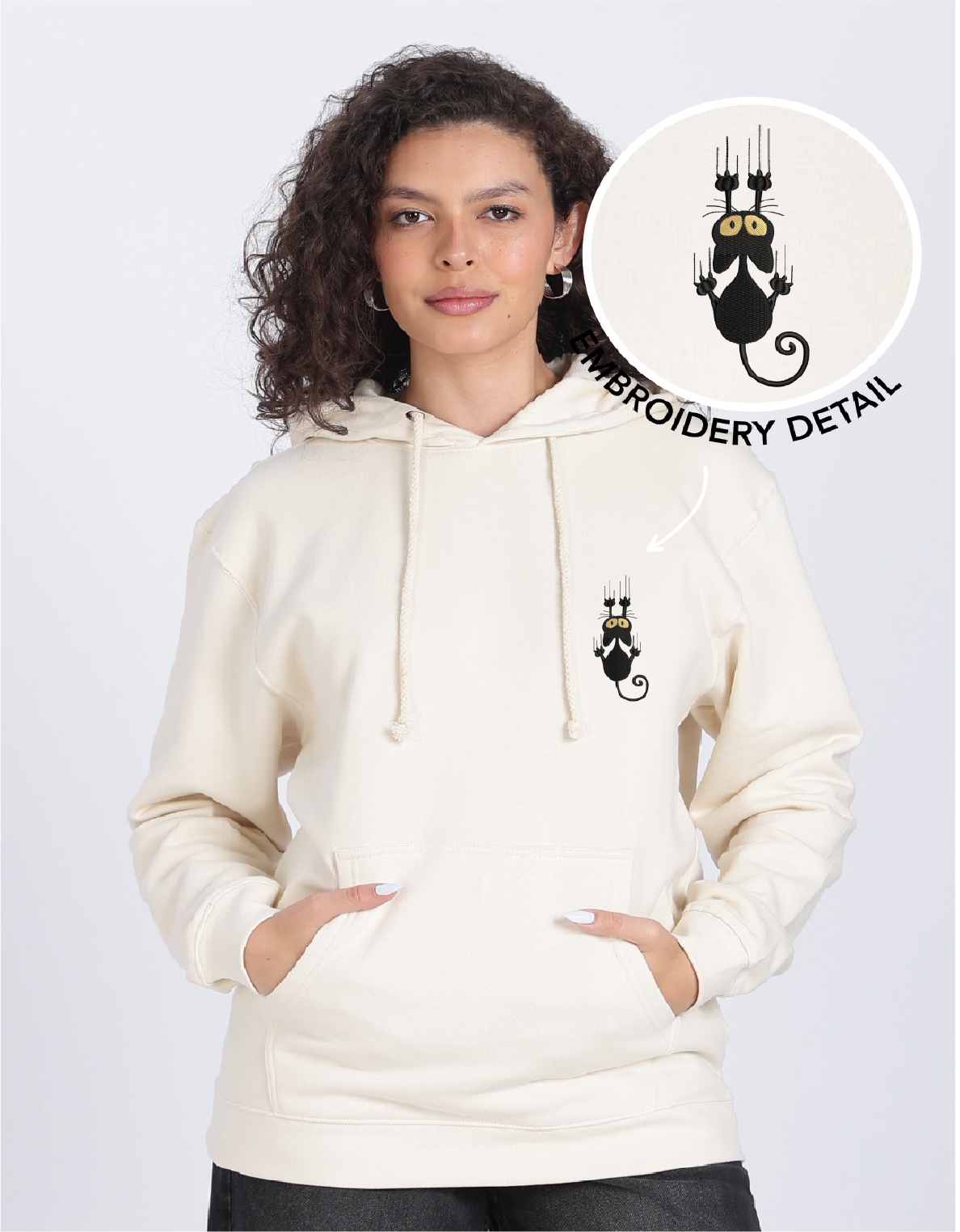 Unisex Premium Oversized Cotton Hoodie - Embroidery Black Cat